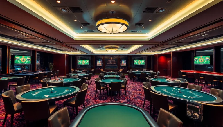 Spieltische im Casino ohne Anmeldung, mit luxuriösem Design und warmem Ambiente.