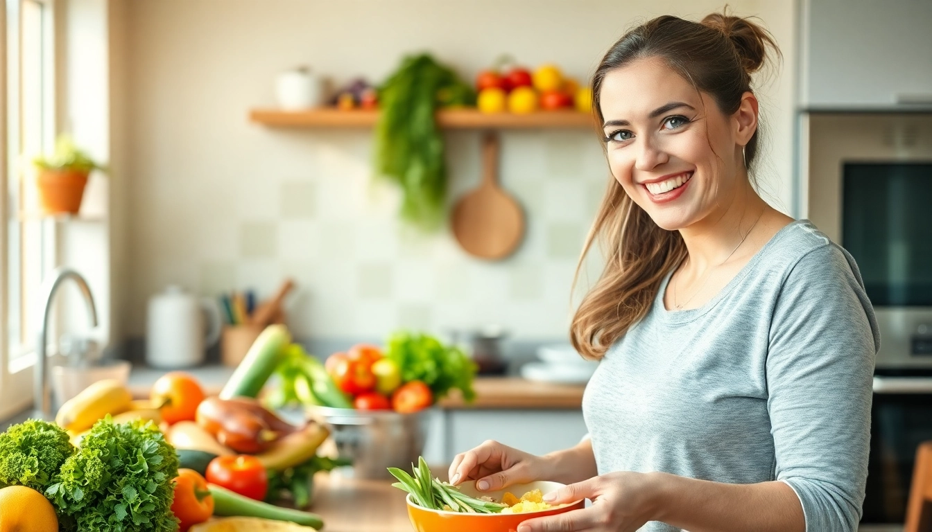Motivierte Person kocht gesunde Mahlzeit für Gewichtsverlust.
