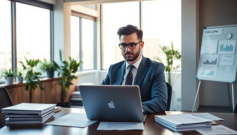 Professioneller Vertriebs-Headhunter analysiert Lebensläufe in modernem Büro.