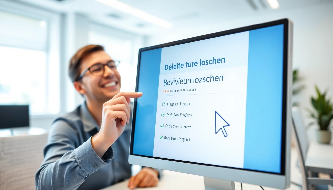 Optimistically deleting negative Bewertungen löschen with a computer in a modern office.