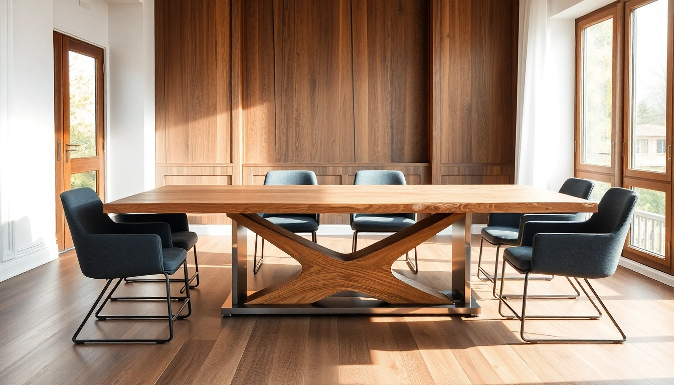 Massiver Eiche Esstisch mit Baumkante, stilvoll im minimalistischen Esszimmer präsentiert, der für Eleganz und Wärme sorgt.