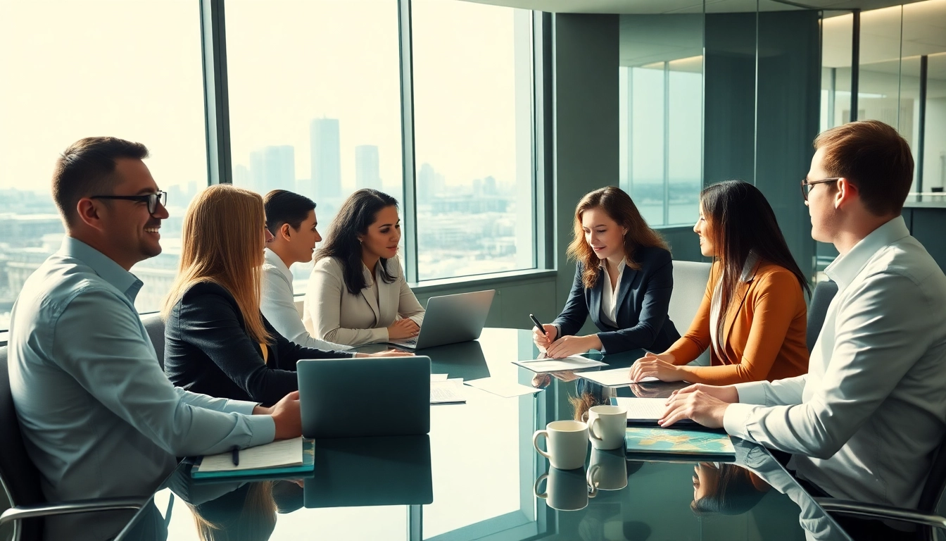 Professionals collaborating in an office, highlighting the services of Headhunter Schweiz for effective talent acquisition.