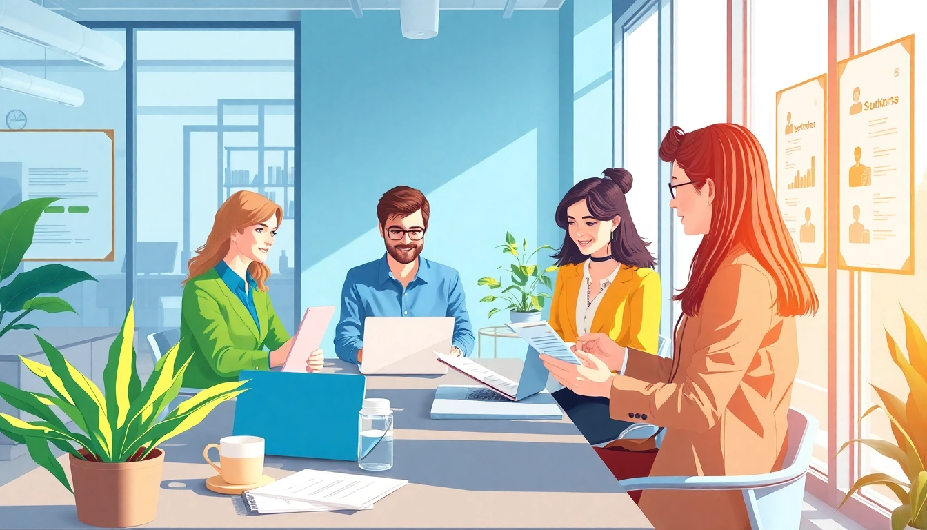 Professionals collaborating in a vibrant office as Headhunter Solingen recruits top talent.