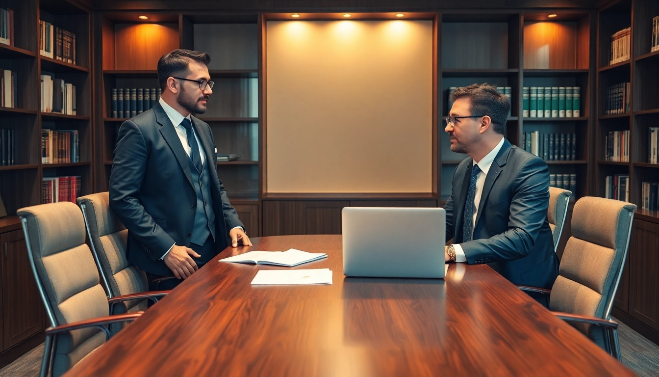 Headhunter CEO diskutiert mit Geschäftspartner in modernem Büro.