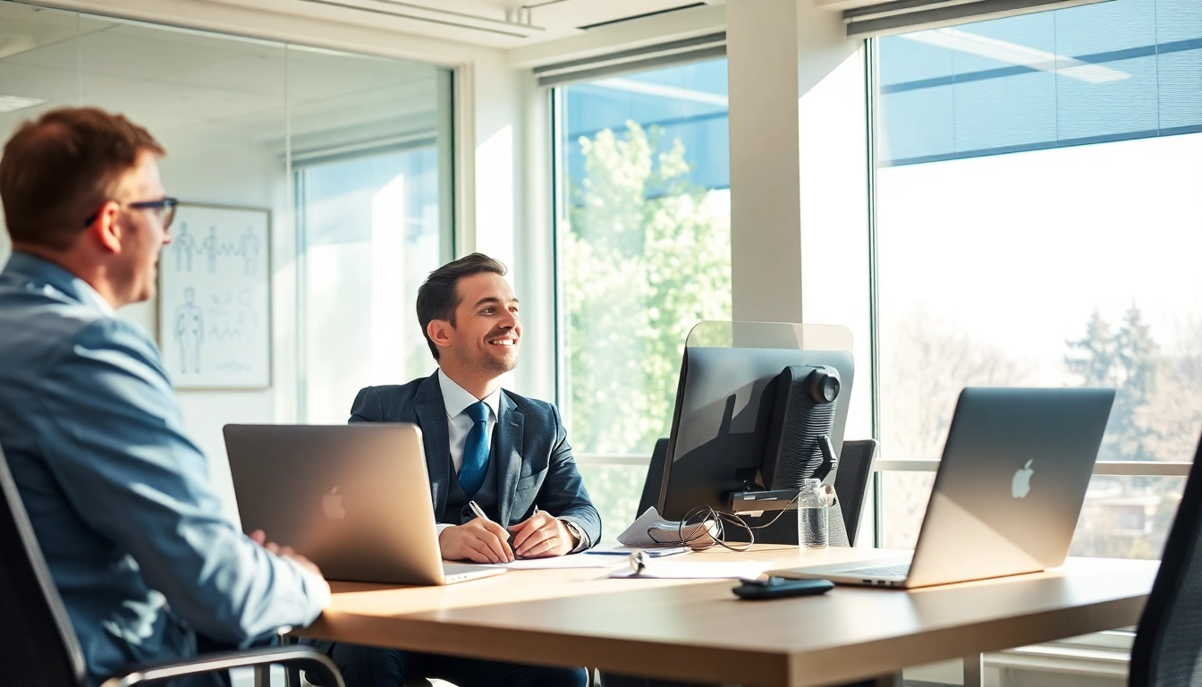 Headhunter Gesundheitswesen berät im modernen Büro und schätzt medizinische Fachkräfte.