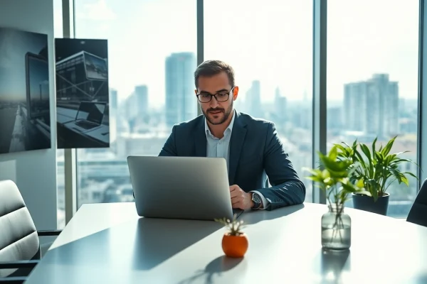 Headhunter IT überprüft Kandidatenprofile in modernem Büro mit Laptop.