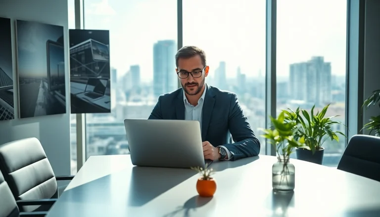 Headhunter IT überprüft Kandidatenprofile in modernem Büro mit Laptop.