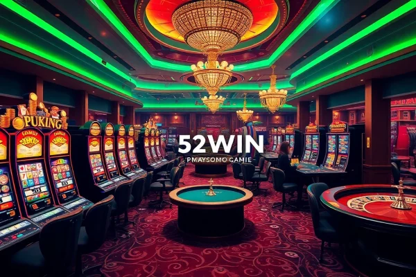 Experience the excitement of 52WIN at a luxurious casino with vibrant games and lively atmosphere.