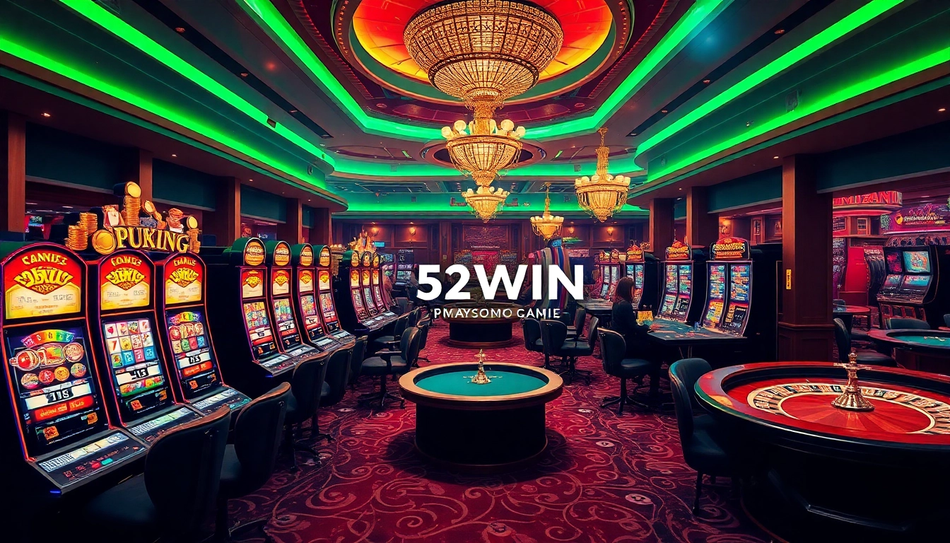 Experience the excitement of 52WIN at a luxurious casino with vibrant games and lively atmosphere.