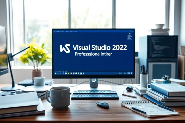 Visual Studio 2022 Professional Key sofort aktivieren auf einem Monitor in einem modernen Arbeitsumfeld.