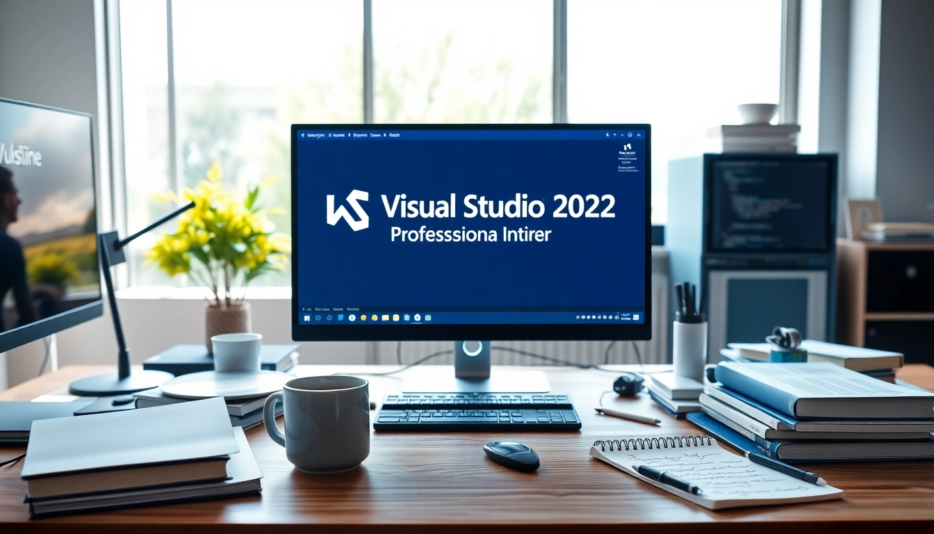 Visual Studio 2022 Professional Key sofort aktivieren auf einem Monitor in einem modernen Arbeitsumfeld.