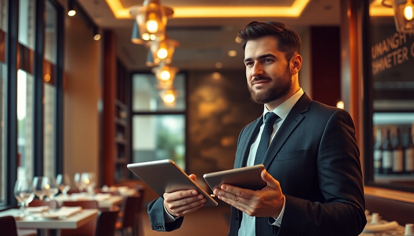 Headhunter Gastronomie in einem eleganten Restaurant, berät über Talente.