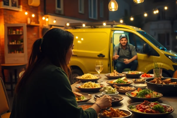 Essen bestellen online leicht gemacht: Genießen Sie verschiedene Gerichte an einem einladenden Tisch.