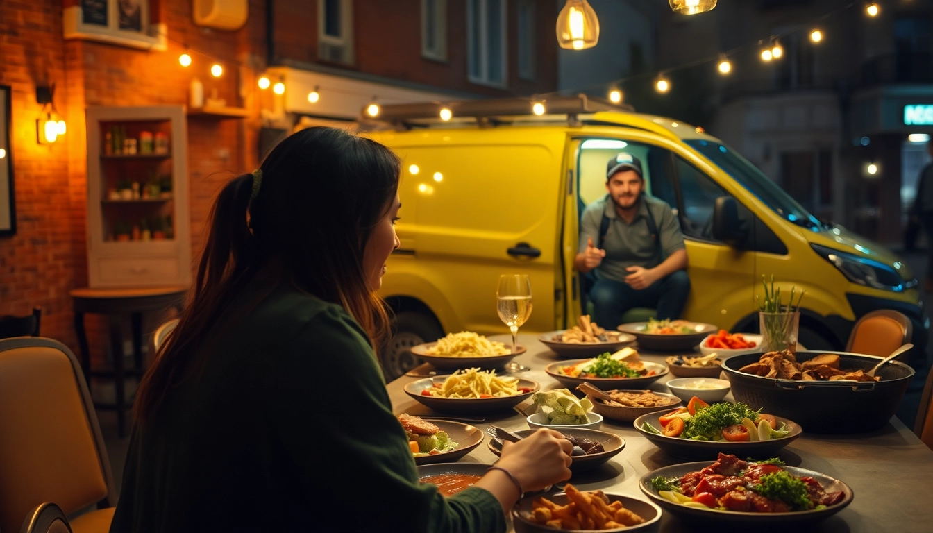 Essen bestellen online leicht gemacht: Genießen Sie verschiedene Gerichte an einem einladenden Tisch.