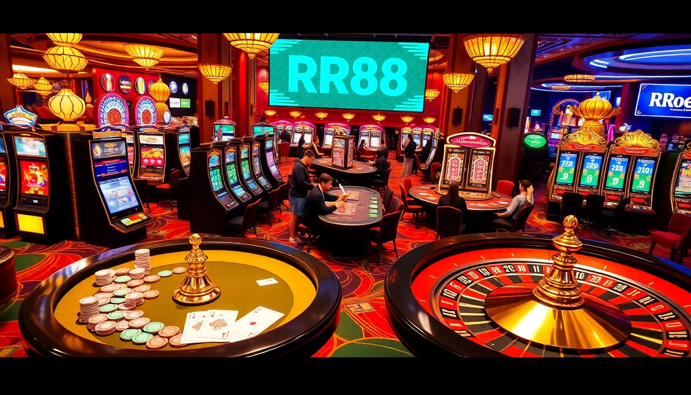 Experience the thrill of gambling at RR88 with vibrant tables and slot machines.