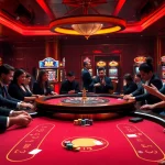 Engaging in a B52 poker game at a luxurious casino table surrounded by vibrant colors.