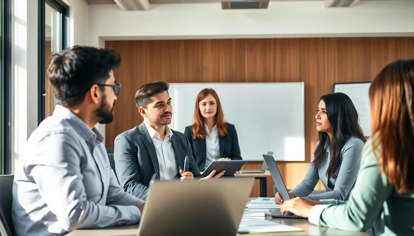 Professionelle Personalvermittlung mit Kandidaten in einem modernen Büroumfeld.