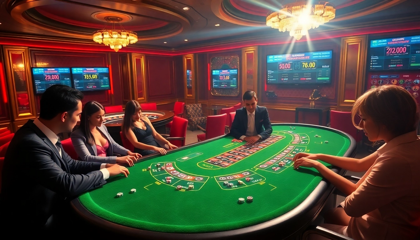 Players engaging in thrilling blackjack gameplay at an upscale casino promoting https://789cluber.com/.