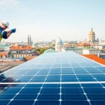 Installieren einer Photovoltaikanlage Kaufen Wien auf einem modernen Wiener Dach.