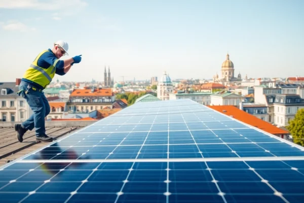 Installieren einer Photovoltaikanlage Kaufen Wien auf einem modernen Wiener Dach.