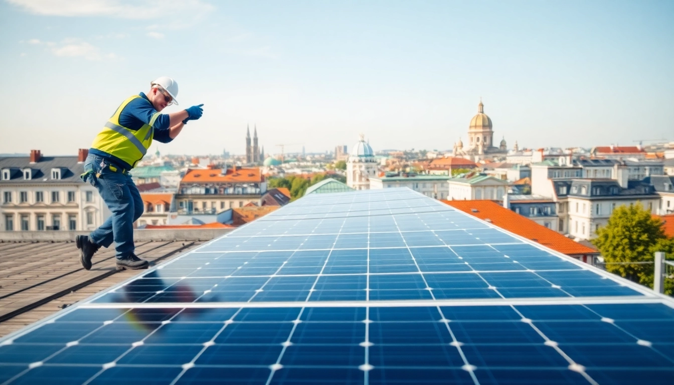 Installieren einer Photovoltaikanlage Kaufen Wien auf einem modernen Wiener Dach.