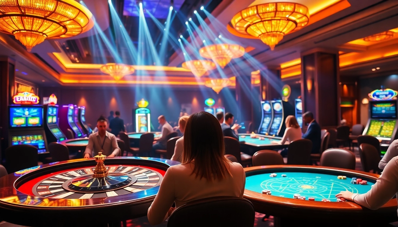Players enjoying their favorite games at F8BET COM casino, vibrant atmosphere and high stakes.