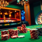 CM88 players engaging in high-stakes poker at a luxurious casino table with vibrant chips and cards.