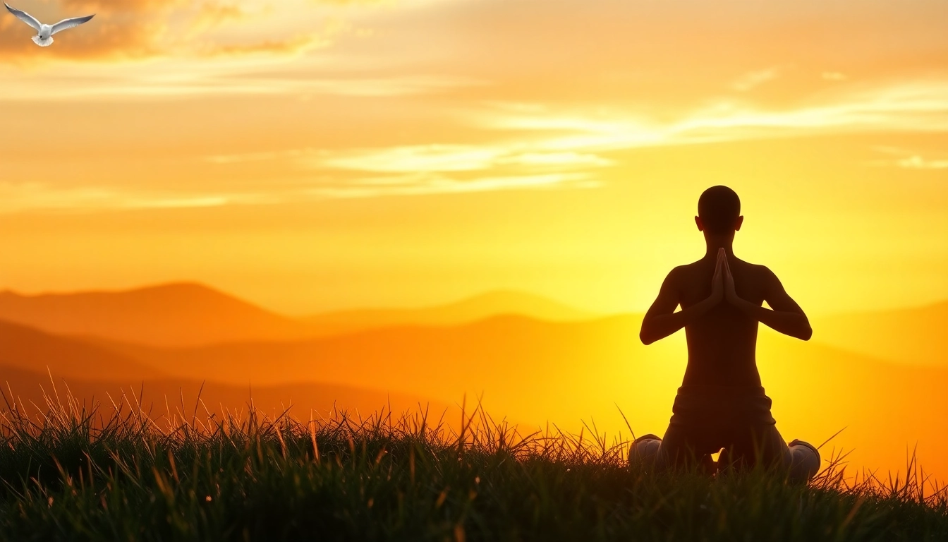 A serene landscape promoting emotional wellbeing through meditation and natural beauty.